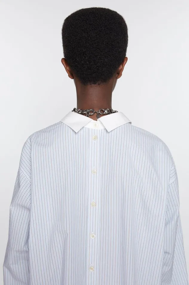 Acne Studios Stripe Buttonup Shirt Dusty Bluecold Brown Women Shirts and Blouses Acne Studios Stripe Buttonup Shirt Dusty Bluecold Brown Women Shirts and Blouses