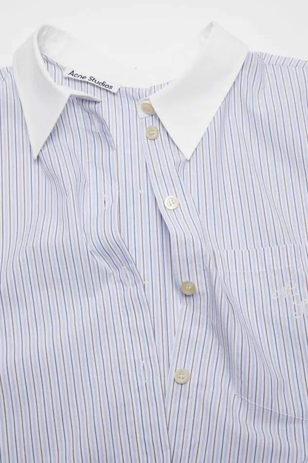 Acne Studios Stripe Buttonup Shirt Dusty Bluecold Brown Women Shirts and Blouses Acne Studios Stripe Buttonup Shirt Dusty Bluecold Brown Women Shirts and Blouses