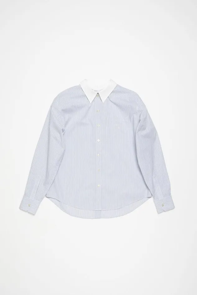 Acne Studios Stripe Buttonup Shirt Dusty Bluecold Brown Women Shirts and Blouses Acne Studios Stripe Buttonup Shirt Dusty Bluecold Brown Women Shirts and Blouses