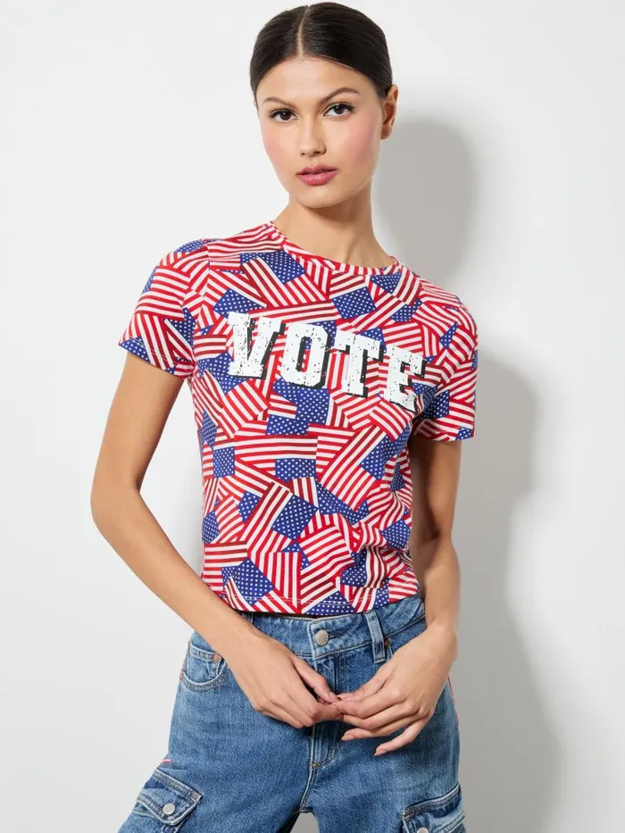 Alice Olivia AO X I AM A VOTER CINDY CROPPED TEE Stripes Forever Women Tops