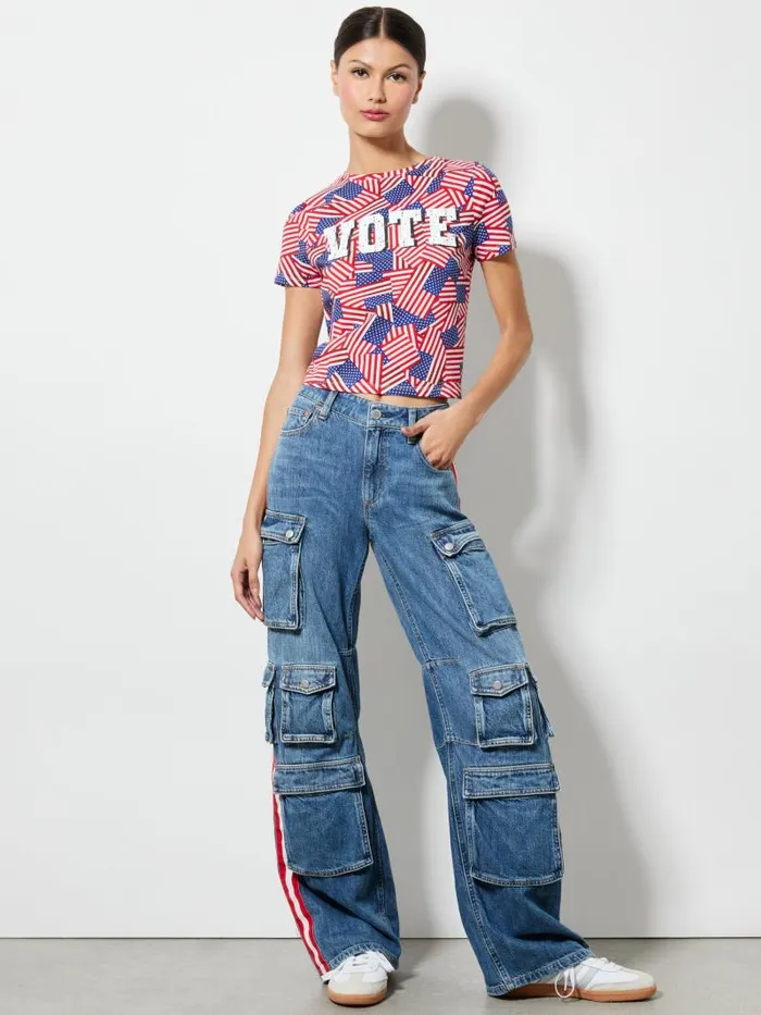 Alice Olivia AO X I AM A VOTER CINDY CROPPED TEE Stripes Forever Women Tops