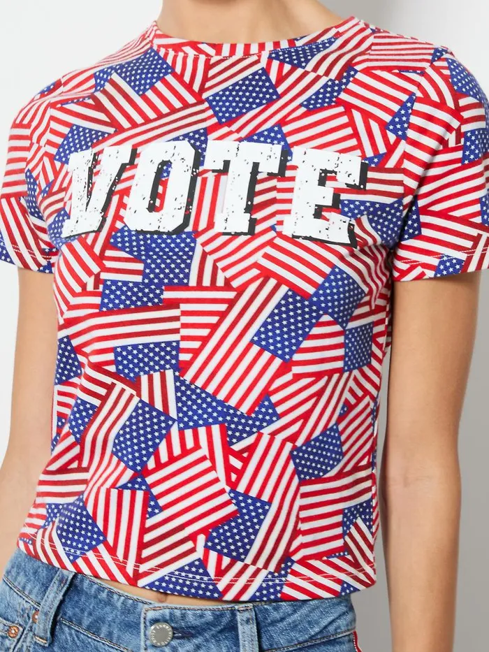 Alice Olivia AO X I AM A VOTER CINDY CROPPED TEE Stripes Forever Women Tops