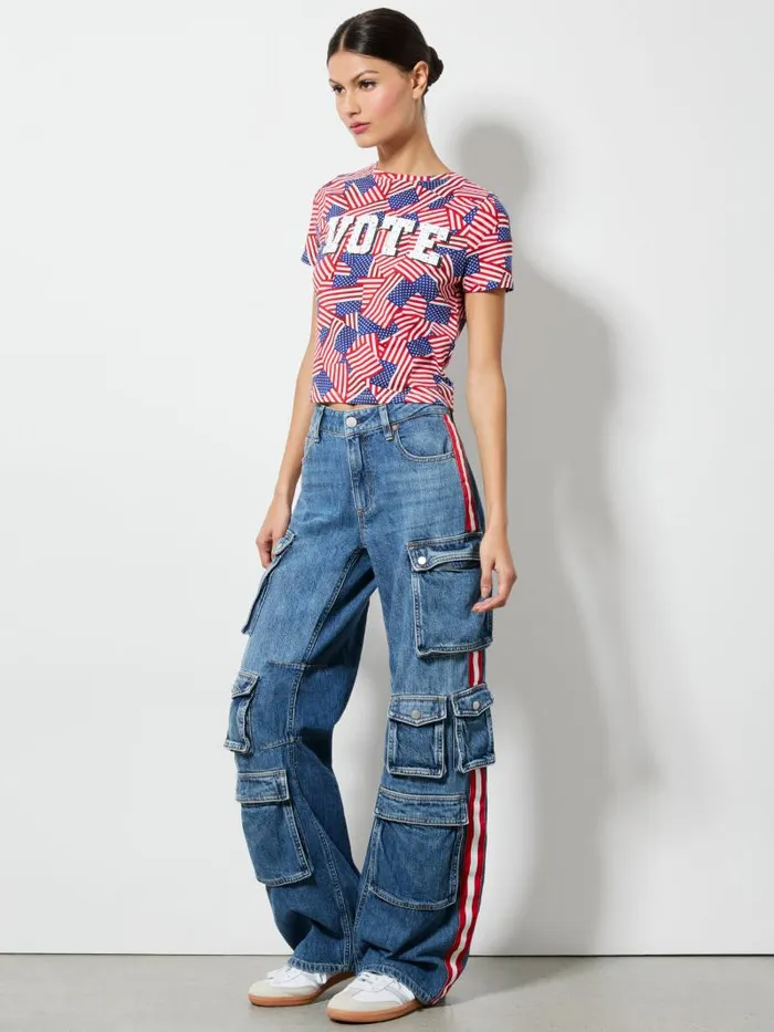 Alice Olivia AO X I AM A VOTER CINDY CROPPED TEE Stripes Forever Women Tops