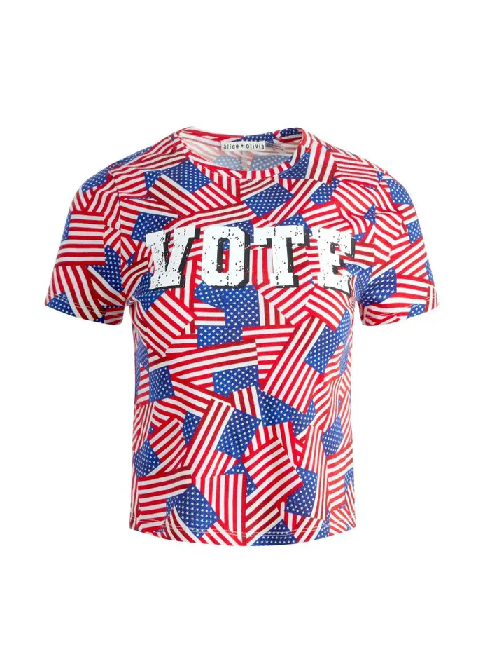 Alice Olivia AO X I AM A VOTER CINDY CROPPED TEE Stripes Forever Women Tops