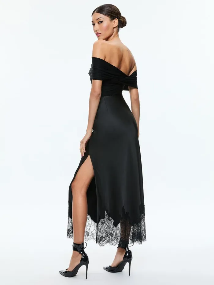 Alice Olivia AVERNE OFF THE SHOULDER CROSS BODYSUIT Black Women Tops