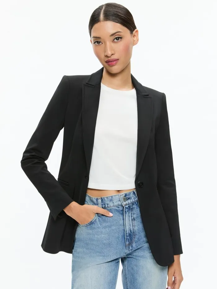 Alice Olivia BREANN LONG FITTED BLAZER Black Women Jackets Coats