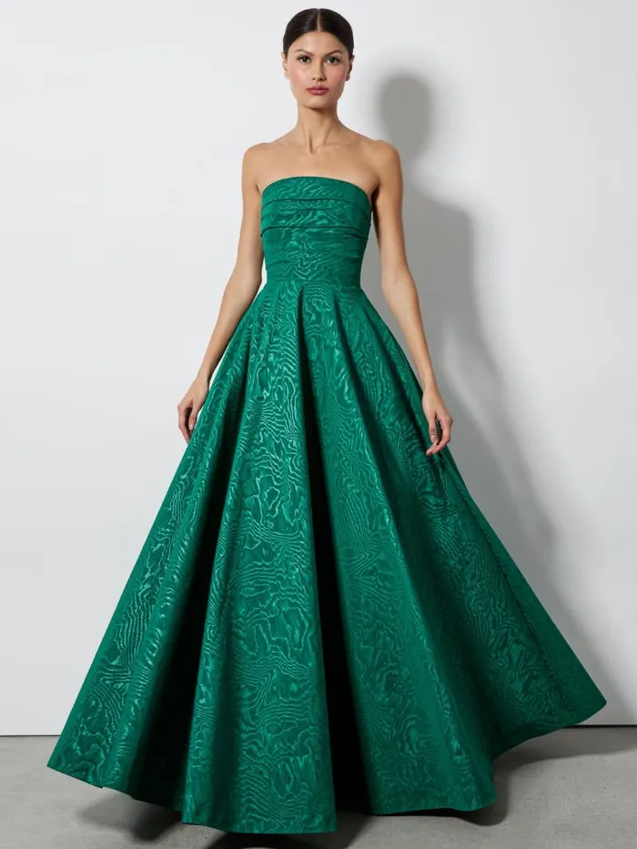 Alice Olivia BRIDGETTE STRAPLESS FLARED MAXI GOWN Forest Green Women Dresses