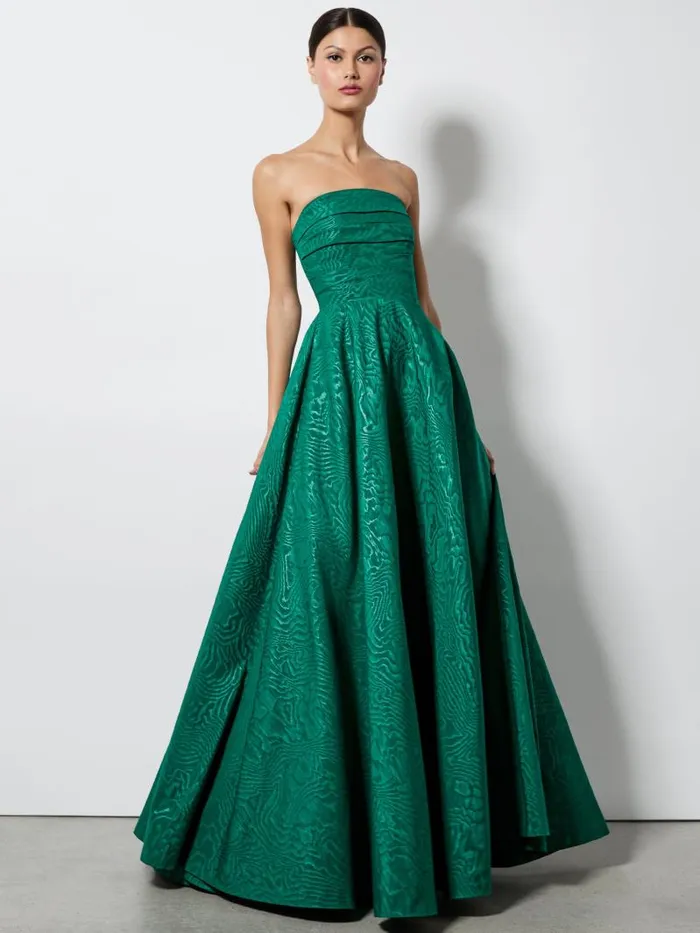 Alice Olivia BRIDGETTE STRAPLESS FLARED MAXI GOWN Forest Green Women Dresses