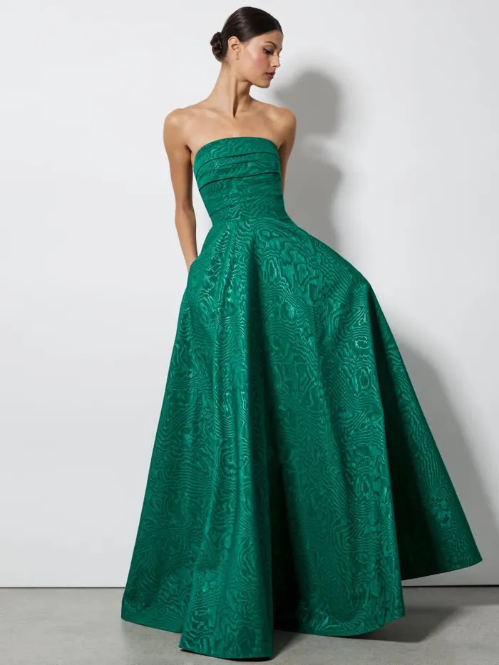 Alice Olivia BRIDGETTE STRAPLESS FLARED MAXI GOWN Forest Green Women Dresses