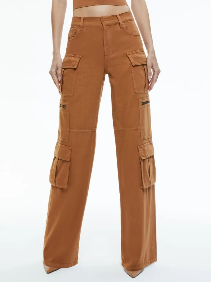 Alice Olivia CAY BAGGY DENIM CARGO PANT Brea Blue Women Jeans