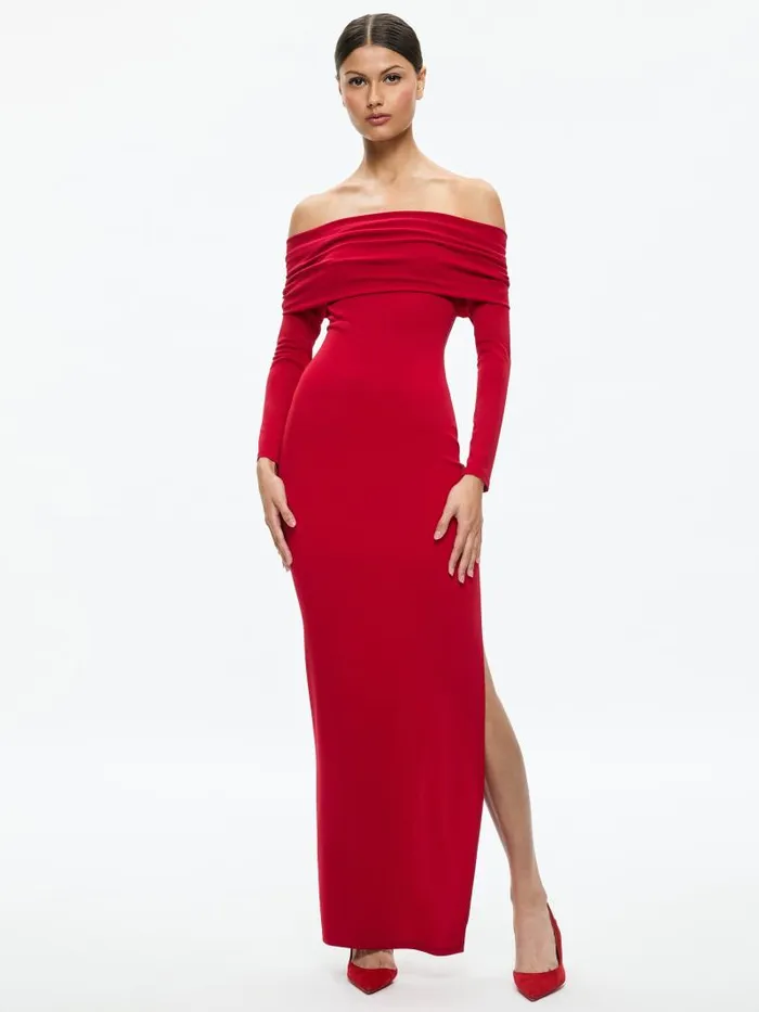 Alice Olivia CORETTA OFF THE SHOULDER DRESS Bright Ruby Women Dresses