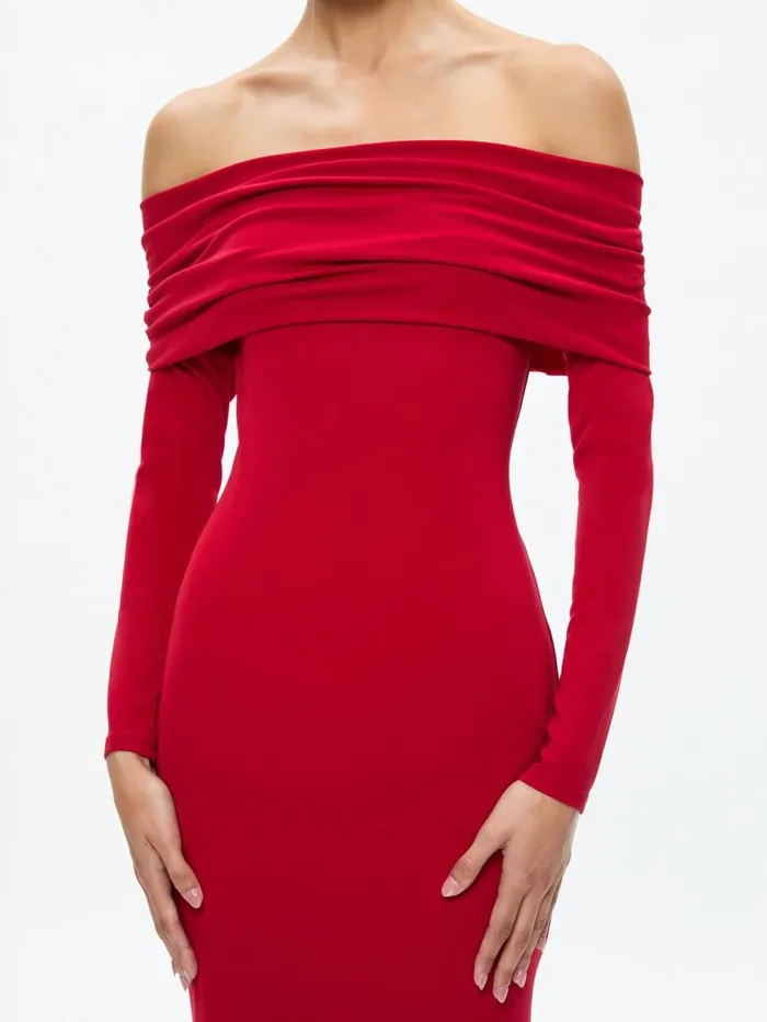 Alice Olivia CORETTA OFF THE SHOULDER DRESS Bright Ruby Women Dresses