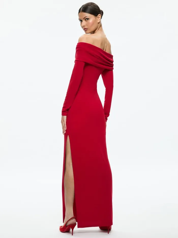 Alice Olivia CORETTA OFF THE SHOULDER DRESS Bright Ruby Women Dresses