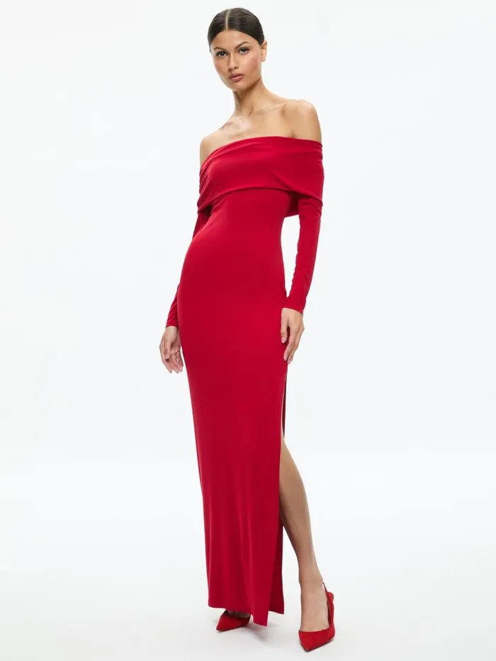 Alice Olivia CORETTA OFF THE SHOULDER DRESS Bright Ruby Women Dresses