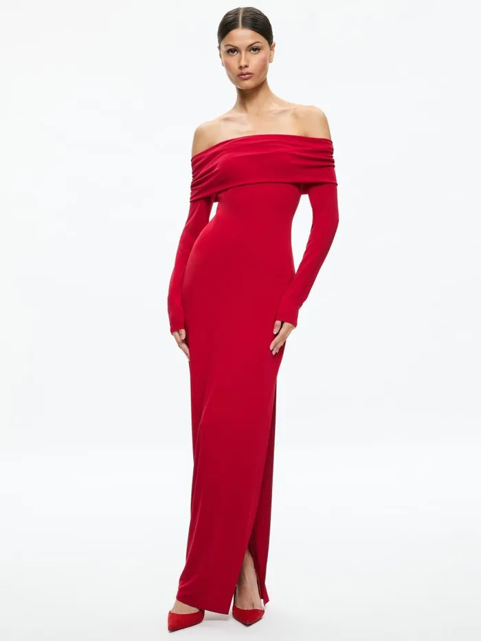 Alice Olivia CORETTA OFF THE SHOULDER DRESS Bright Ruby Women Dresses