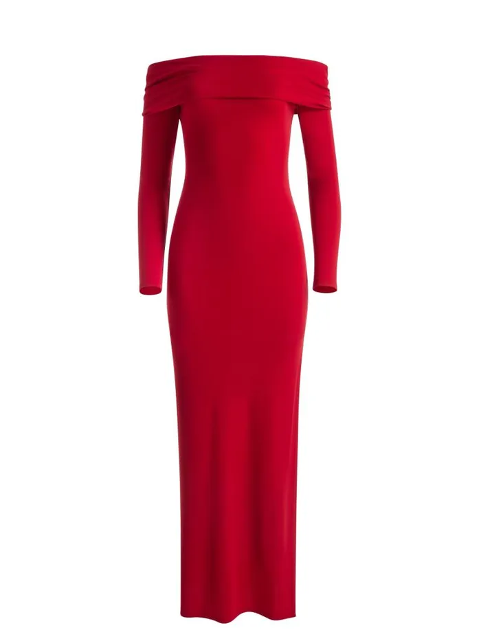 Alice Olivia CORETTA OFF THE SHOULDER DRESS Bright Ruby Women Dresses