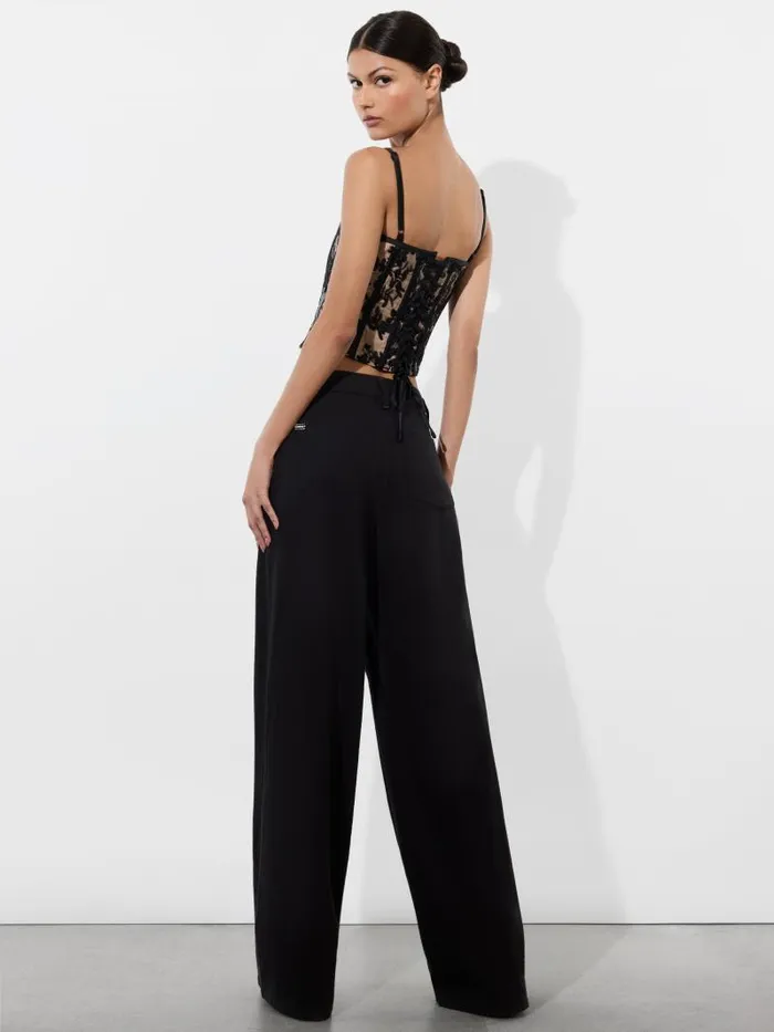 Alice Olivia CRESSIDA EMBELLISHED SCOOP NECK CORSET TOP Blackalmond Women Tops