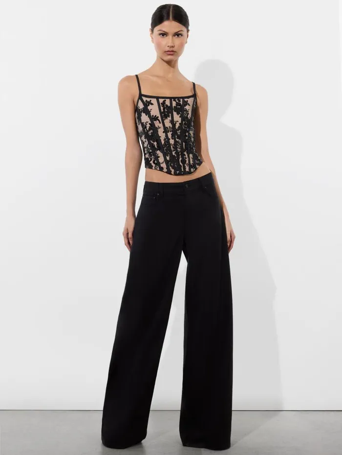 Alice Olivia CRESSIDA EMBELLISHED SCOOP NECK CORSET TOP Blackalmond Women Tops