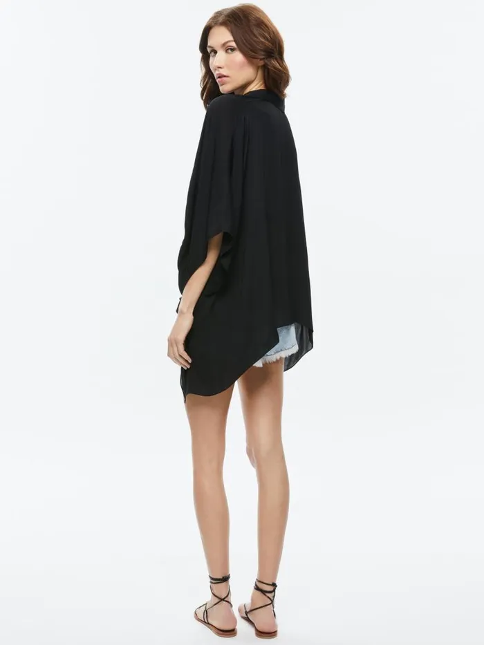 Alice Olivia DEANNE BUTTON DOWN BLOUSE Black Women Tops