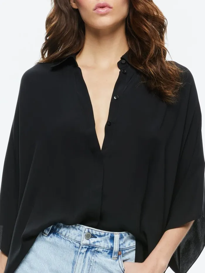 Alice Olivia DEANNE BUTTON DOWN BLOUSE Black Women Tops