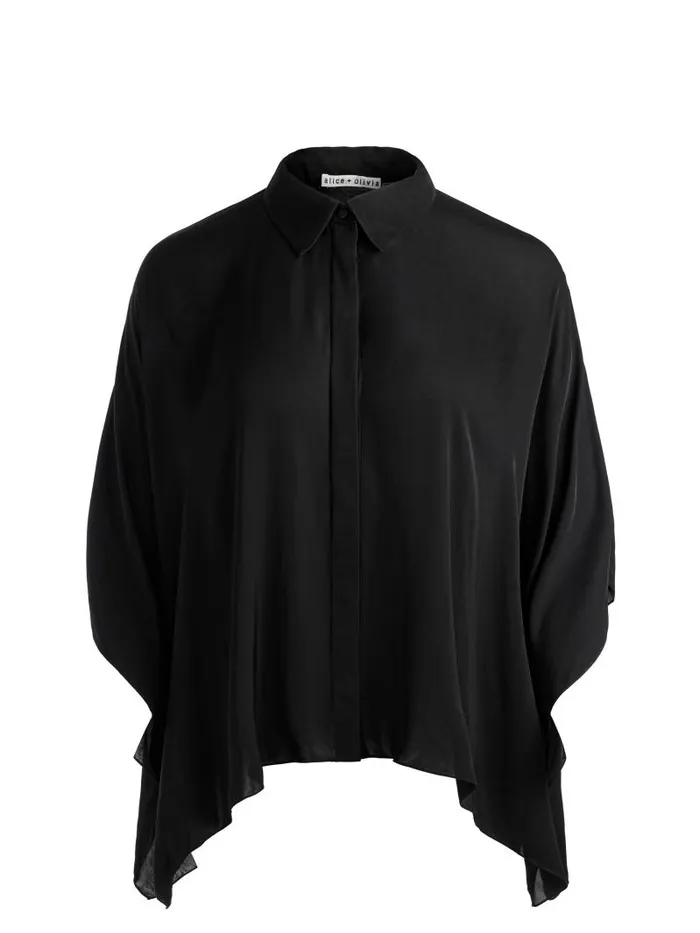 Alice Olivia DEANNE BUTTON DOWN BLOUSE Black Women Tops
