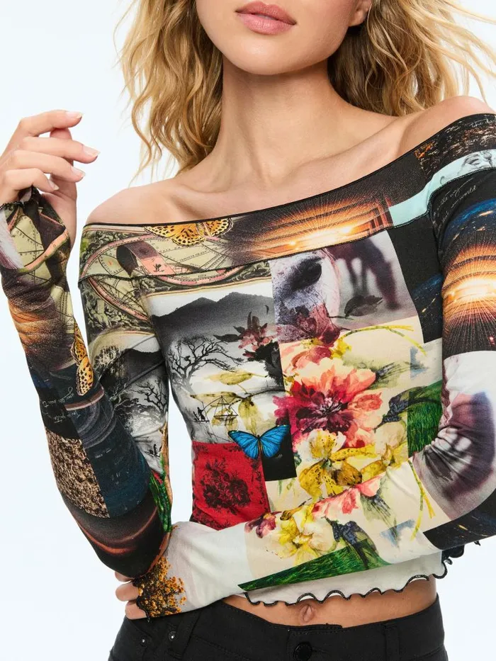 Alice Olivia DORINDA OFF THE SHOULDER TOP WITH THUMBHOLES Eco Fusion Women Tops