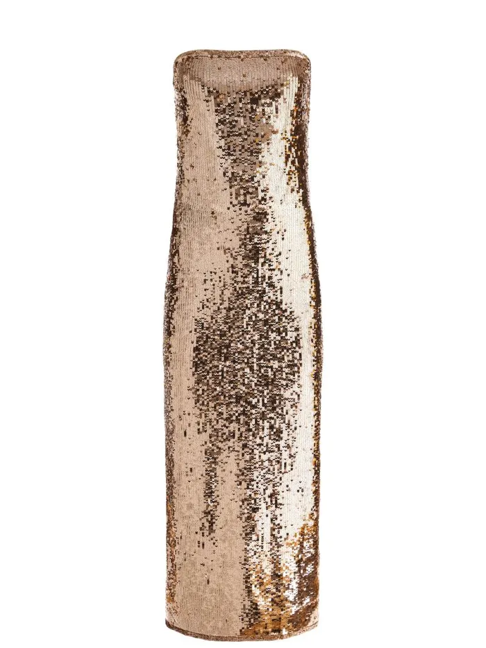 Alice Olivia FIFI SEQUIN STRAPLESS MAXI DRESS Tanbronze Women Dresses