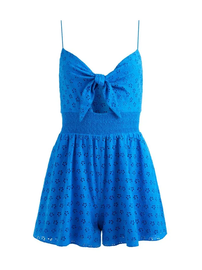 Alice Olivia FREIDA TIE FRONT ROMPER French Blue Women Jumpsuits Rompers