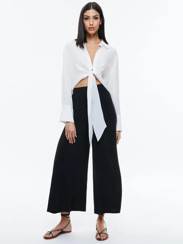 Alice Olivia HANNON TIE FRONT BLOUSE Black Women Tops
