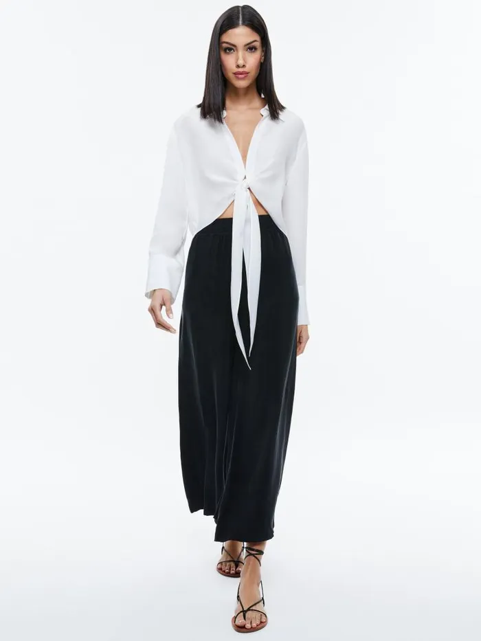 Alice Olivia HANNON TIE FRONT BLOUSE Black Women Tops