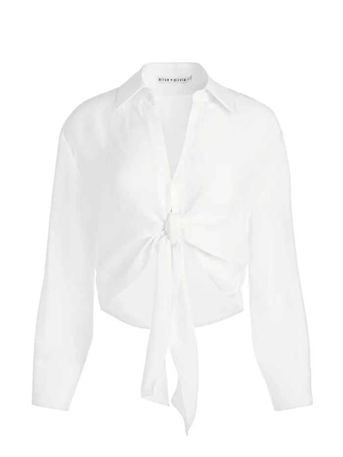 Alice Olivia HANNON TIE FRONT BLOUSE Black Women Tops