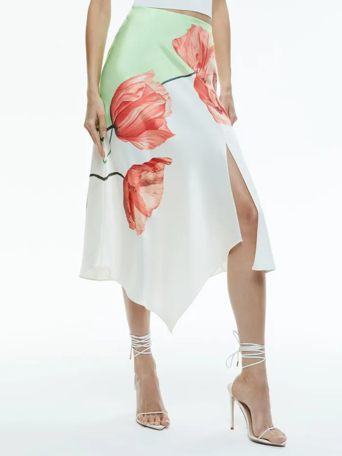Alice Olivia HARMONY DRAPEY SLIT ASYMMETRIC SKIRT Dream Life Sharp Green Women Skirts