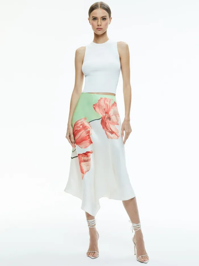 Alice Olivia HARMONY DRAPEY SLIT ASYMMETRIC SKIRT Dream Life Sharp Green Women Skirts
