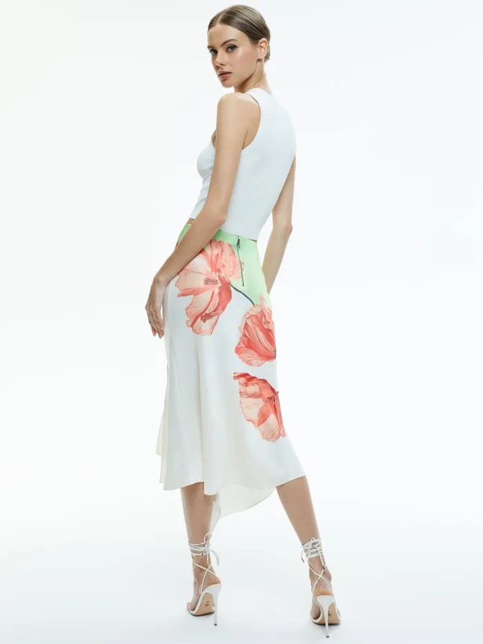 Alice Olivia HARMONY DRAPEY SLIT ASYMMETRIC SKIRT Dream Life Sharp Green Women Skirts