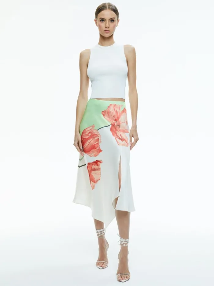 Alice Olivia HARMONY DRAPEY SLIT ASYMMETRIC SKIRT Dream Life Sharp Green Women Skirts
