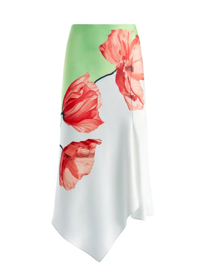 Alice Olivia HARMONY DRAPEY SLIT ASYMMETRIC SKIRT Dream Life Sharp Green Women Skirts