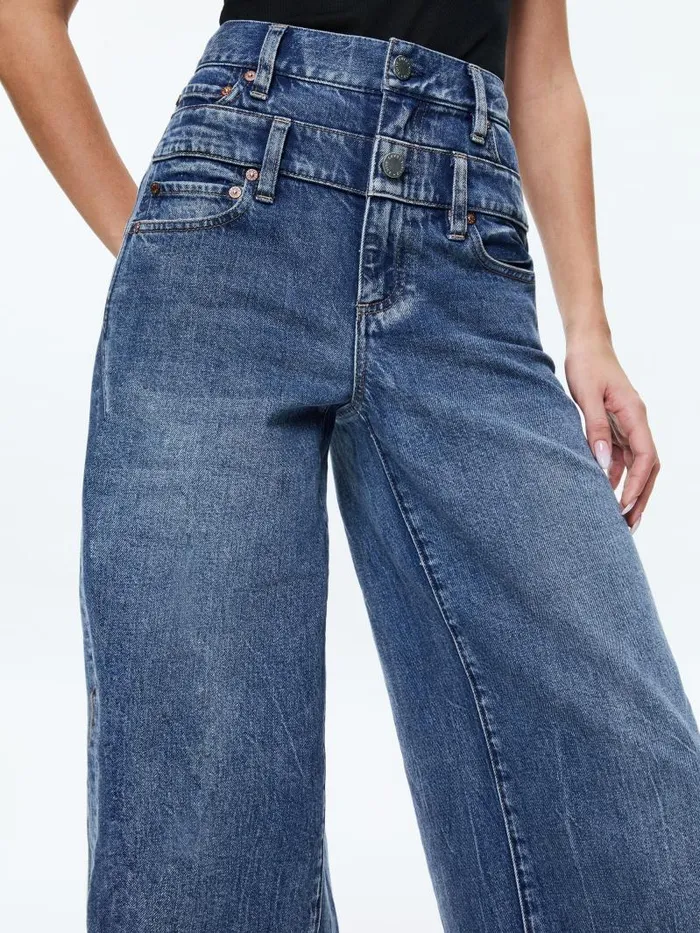 Alice Olivia HIGH RISE DOUBLE WAISTBAND COOL JEAN Brooklyn Blue Women Pants