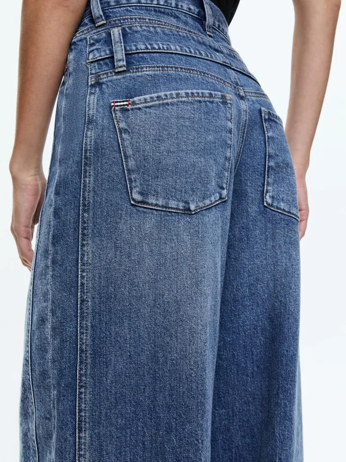 Alice Olivia HIGH RISE DOUBLE WAISTBAND COOL JEAN Brooklyn Blue Women Pants
