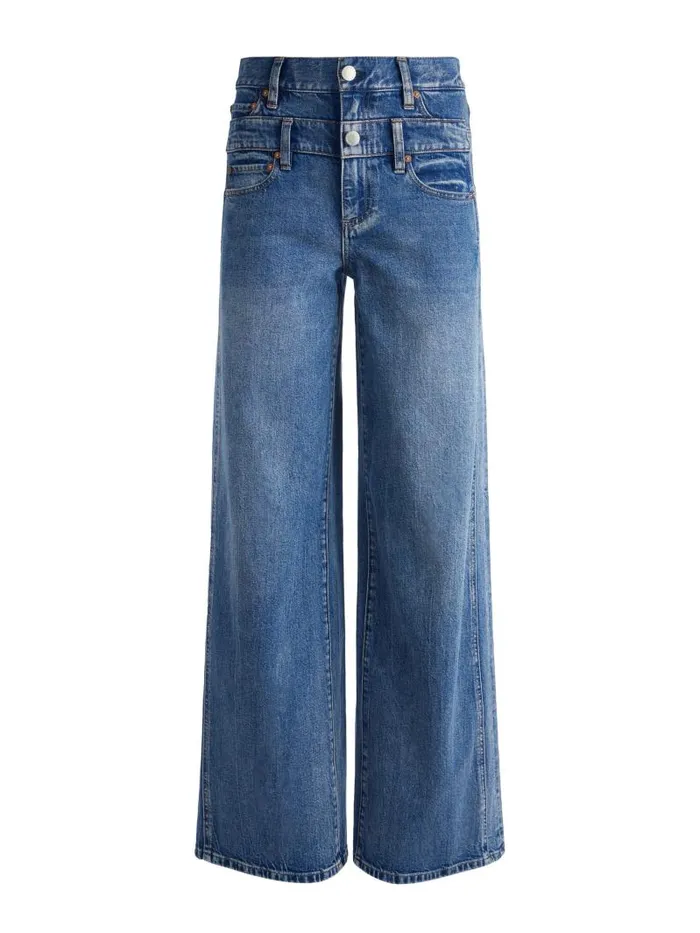 Alice Olivia HIGH RISE DOUBLE WAISTBAND COOL JEAN Brooklyn Blue Women Pants