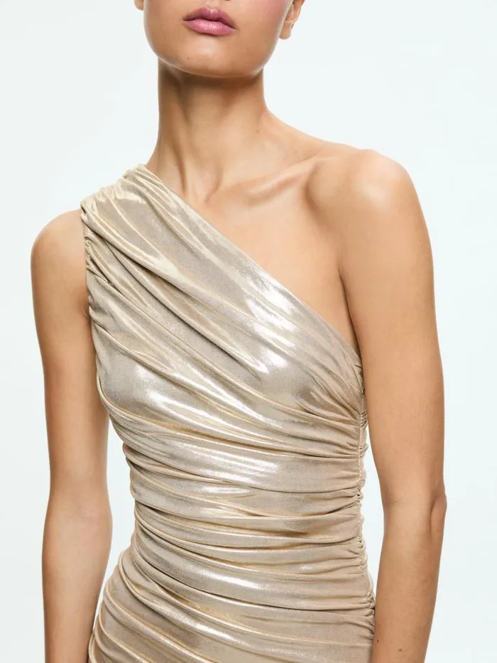 Alice Olivia JEANE DRAPED MINI DRESS Gold Women Dresses