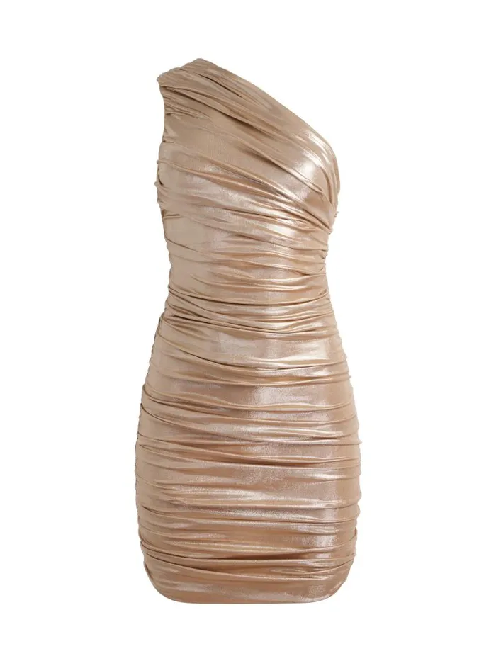 Alice Olivia JEANE DRAPED MINI DRESS Gold Women Dresses