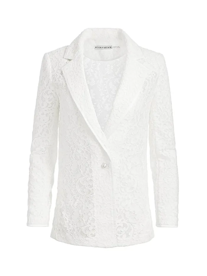 Alice Olivia JUDITH SHEER LACE SHAWL COLLAR BLAZER Off White Women Jackets Coats