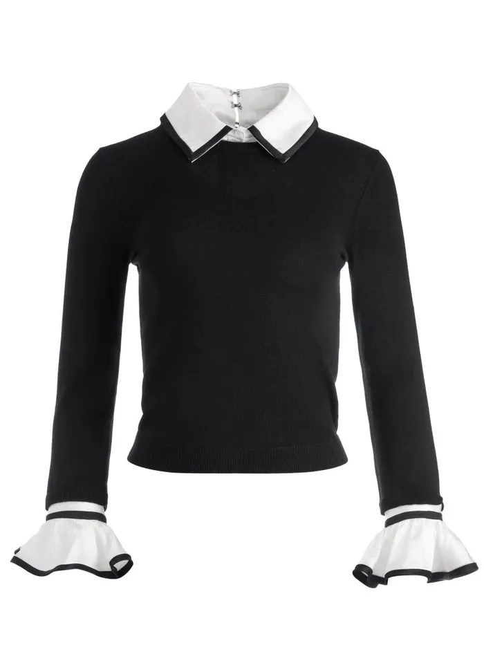 Alice Olivia JUSTINA COMBINATION SWEATER Black Combo Women Tops