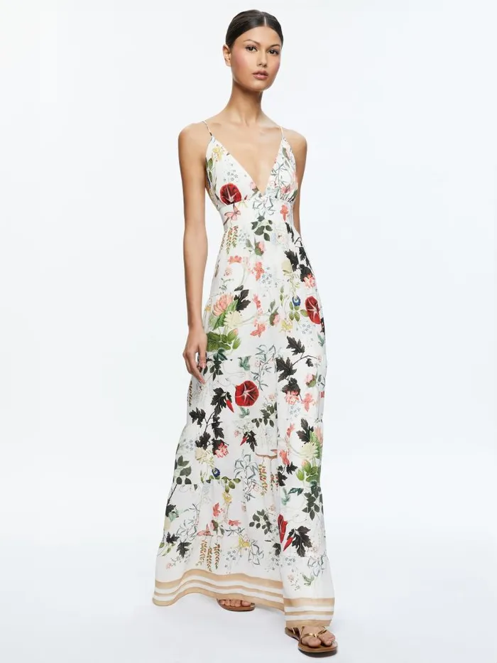 Alice Olivia KAROLINA PANELED HALTER MAXI DRESS Blush Kiss Vanilla Women Dresses