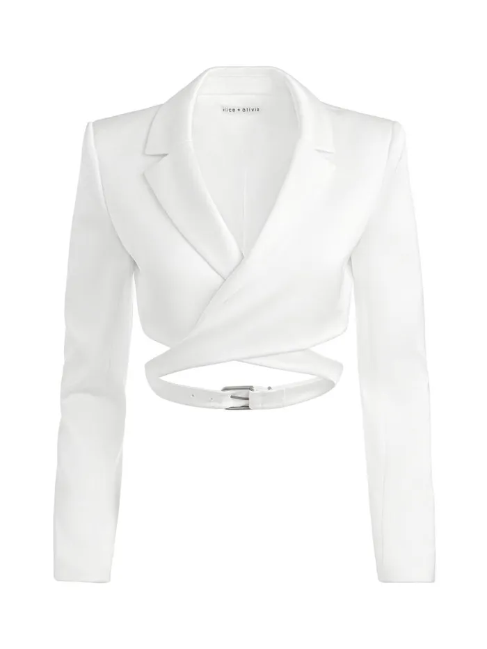 Alice Olivia LEONE CROPPED WRAP BLAZER Black Women Tops