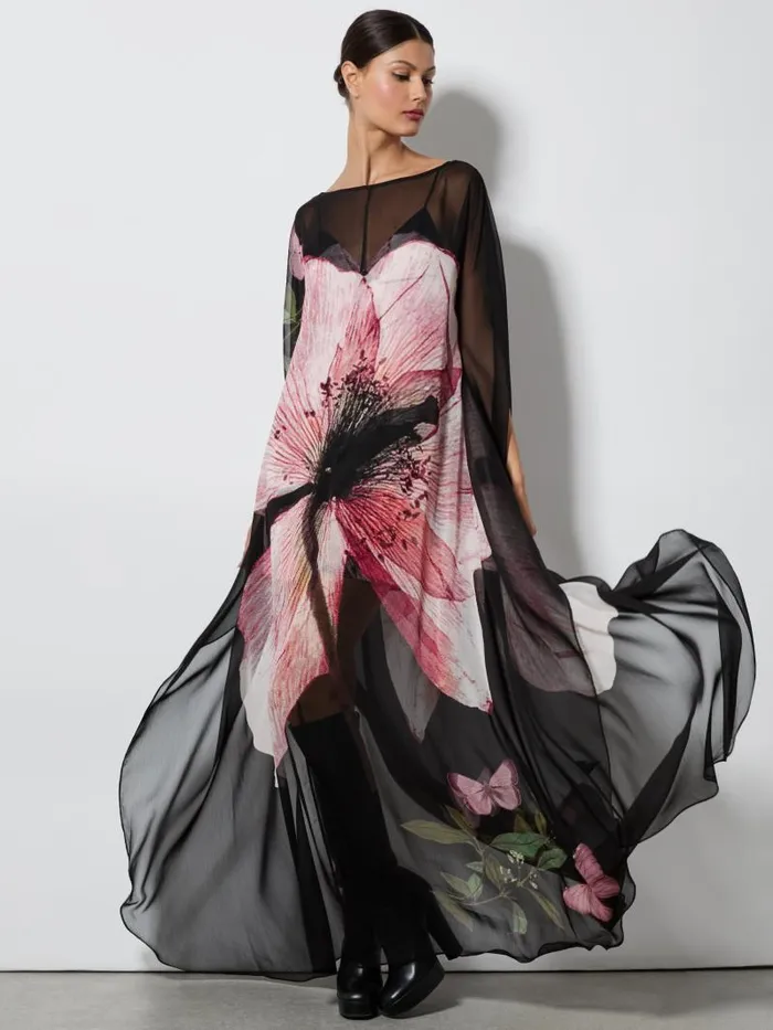 Alice Olivia LINN CAPE MAXI DRESS Luna Floral Women Dresses