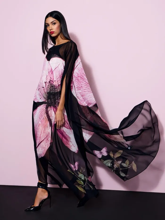 Alice Olivia LINN CAPE MAXI DRESS Luna Floral Women Dresses
