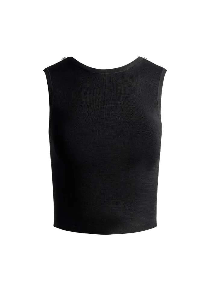 Alice Olivia LOE LACE UP BACK SLEEVELESS SWEATER Black Women Tops