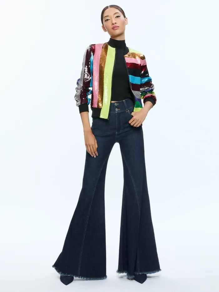 Alice Olivia LONNIE SEQUIN CROPPED VARSITY JACKET Multi Women Jackets Coats