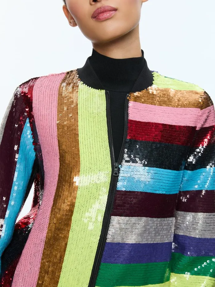 Alice Olivia LONNIE SEQUIN CROPPED VARSITY JACKET Multi Women Jackets Coats
